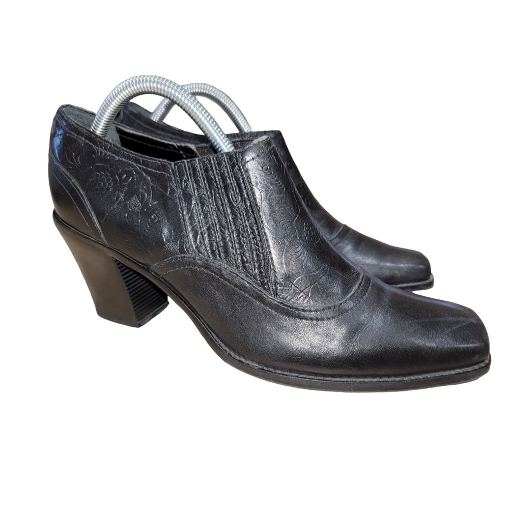 Antonio Melani Women's Sz 11 M Black Leather Square Toe Western Ankle Boots